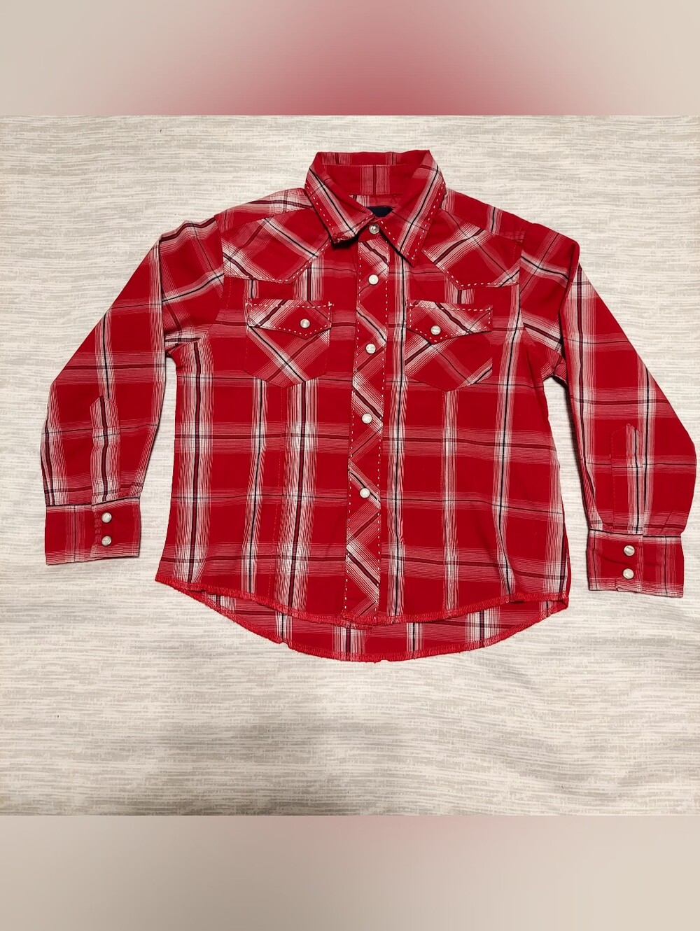 Wrangler Red Plaid L-Sleeve Western Cowboy Shirt Boy Xsmall Pearl Snap Buttons